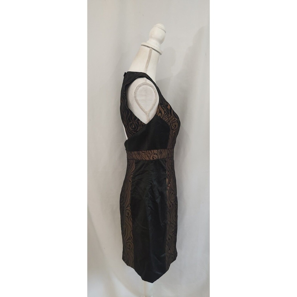 Nicole Miller Sheath Dress Black & Gold Jacquard Brocade Keyhole Open Back Sz 8 - Picture 5 of 7